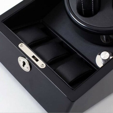 Cutie intors ceasuri automatice iUni, Watch Winder 2 + 3 spatii depozitare Negru